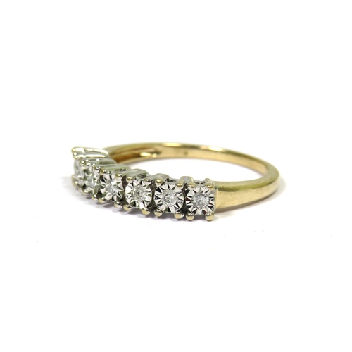 343 - 9ct Yellow Gold Ring set with Seven 3mm Diamonds.  Finger size N-5    2.3g