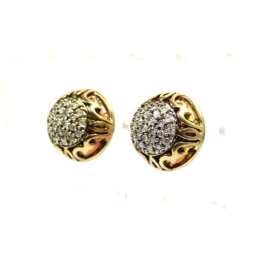 344 - Pair of 9ct Yellow Gold Circular Ear Studs, Diamond Set. 12mm Diameter. With Fasteners.  5.2