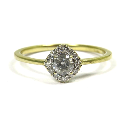 348 - 9ct Yellow Gold Ring set with a Central Diamond and smaller Diamonds Surrounding.,  Finger size L   ... 