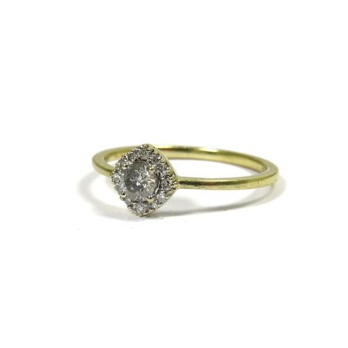 348 - 9ct Yellow Gold Ring set with a Central Diamond and smaller Diamonds Surrounding.,  Finger size L   ... 