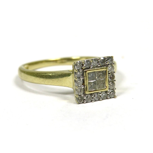 351 - Art Deco style 9ct Yellow Gold Ring set with Four Central Diamonds with melee Diamond Surround.. Fin... 