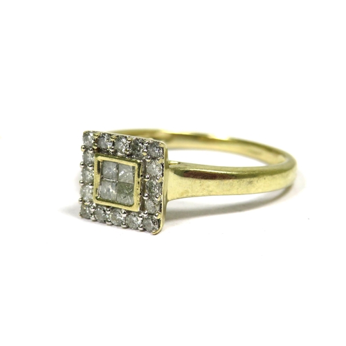 351 - Art Deco style 9ct Yellow Gold Ring set with Four Central Diamonds with melee Diamond Surround.. Fin... 