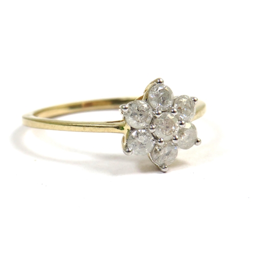 353 - 9ct Yellow Gold Ring set with Seven Diamonds in a Flower Pattern. Each Diamond approx 2.5mm.  Finger... 