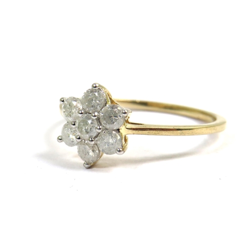 353 - 9ct Yellow Gold Ring set with Seven Diamonds in a Flower Pattern. Each Diamond approx 2.5mm.  Finger... 