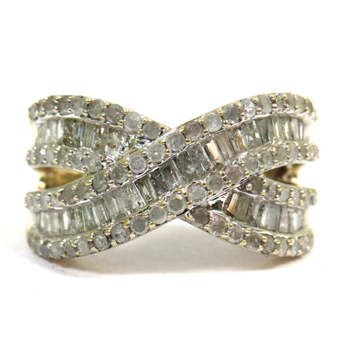 357 - 9ct Yellow Gold Ring encrusted with multiple Diamonds.  Finger size 'N.   4.3g