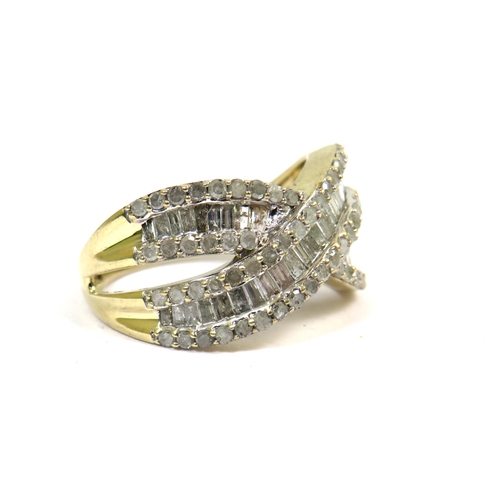 357 - 9ct Yellow Gold Ring encrusted with multiple Diamonds.  Finger size 'N.   4.3g