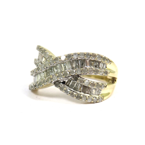 357 - 9ct Yellow Gold Ring encrusted with multiple Diamonds.  Finger size 'N.   4.3g