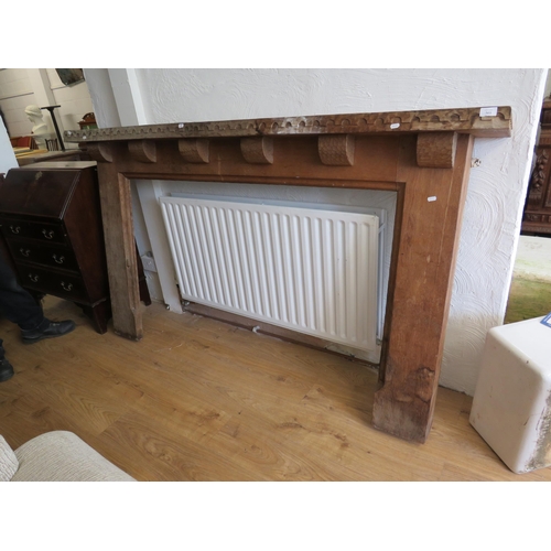 1013 - Robert Thompson 'Mouseman'  Oak Fire Surround .   Slight water damage.  H: 45 x W:71 inches. See pho... 