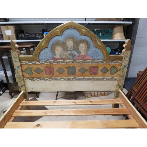 1056 - Wonderful hand painted Gothic style bed in excellent condition. Measures 80 x 59 inches see photos.