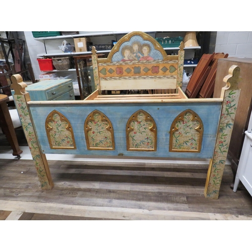 1056 - Wonderful hand painted Gothic style bed in excellent condition. Measures 80 x 59 inches see photos.