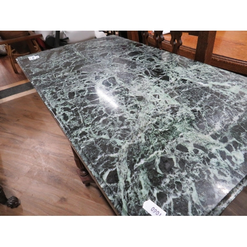 1060 - Marble topped hall table with two handy drawers. H:32 x W:28 x D:16 inches. See photos.