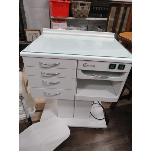 1062 - Timesco Medical Cabinet with light and steriliser together with sit on drawer unit. See photos.