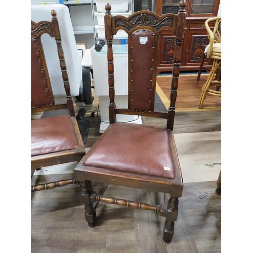 1063 - Pair of Vintage Parlour chairs in Oak with red leather seats. See photos.