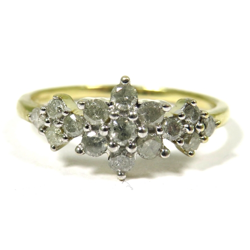 359 - 9ct Yellow Gold Diamond Set Ring with flower pattern to centre. Finger size 'L'   1.3g