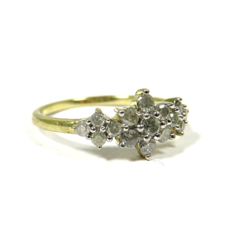 359 - 9ct Yellow Gold Diamond Set Ring with flower pattern to centre. Finger size 'L'   1.3g