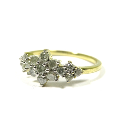 359 - 9ct Yellow Gold Diamond Set Ring with flower pattern to centre. Finger size 'L'   1.3g