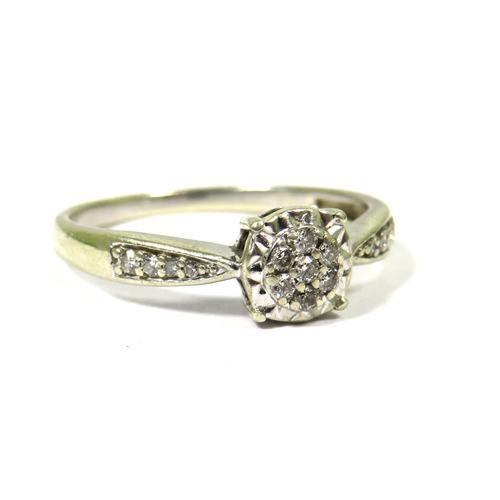 360 - 9ct White Gold Diamond Set ring. Finger size 'R'    2.6g