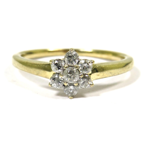 361 - 9ct Yellow Gold Ring set with seven Diamonds in a flower pattern.  Finger size 'O'   2.5g