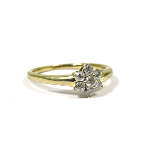 361 - 9ct Yellow Gold Ring set with seven Diamonds in a flower pattern.  Finger size 'O'   2.5g