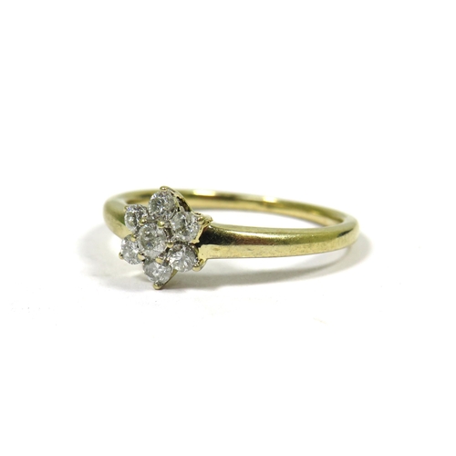 361 - 9ct Yellow Gold Ring set with seven Diamonds in a flower pattern.  Finger size 'O'   2.5g