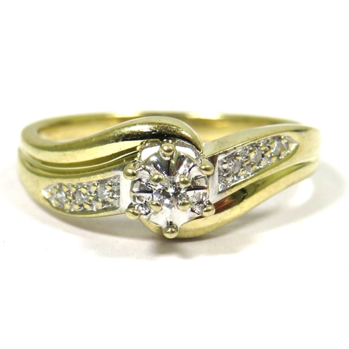 362 - 9ct Yellow Gold ring set with an Illusion set Diamond with chips to shoulders.  Finger size 'P'   3.... 