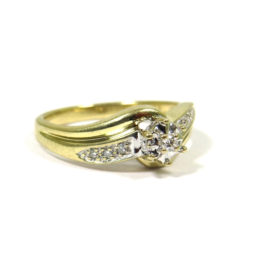 362 - 9ct Yellow Gold ring set with an Illusion set Diamond with chips to shoulders.  Finger size 'P'   3.... 