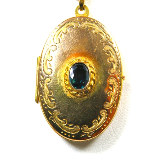 365 - 9ct Gold Locket set with a central Oval Sapphire attached to a 24 inch 9ct Yellow gold Chain.  Total... 