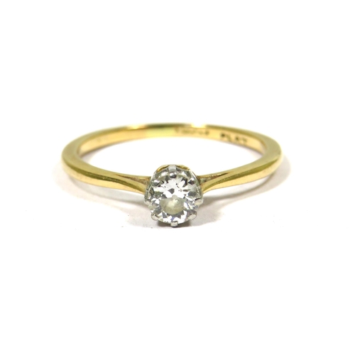 369 - 18ct Yellow Gold Ring set with a Solitaire Diamond of approx 4mm, 0.25pts.  Finger size 'O' 1.8g