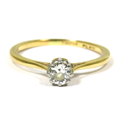 369 - 18ct Yellow Gold Ring set with a Solitaire Diamond of approx 4mm, 0.25pts.  Finger size 'O' 1.8g