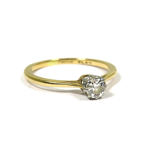 369 - 18ct Yellow Gold Ring set with a Solitaire Diamond of approx 4mm, 0.25pts.  Finger size 'O' 1.8g