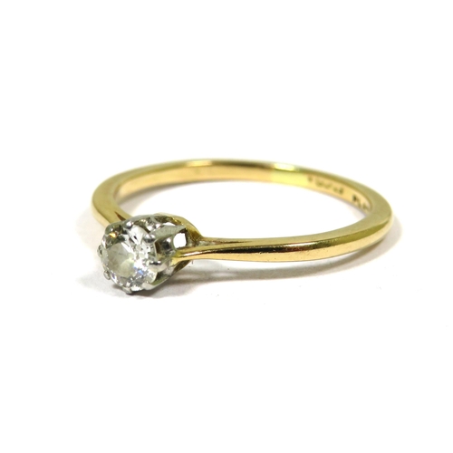 369 - 18ct Yellow Gold Ring set with a Solitaire Diamond of approx 4mm, 0.25pts.  Finger size 'O' 1.8g