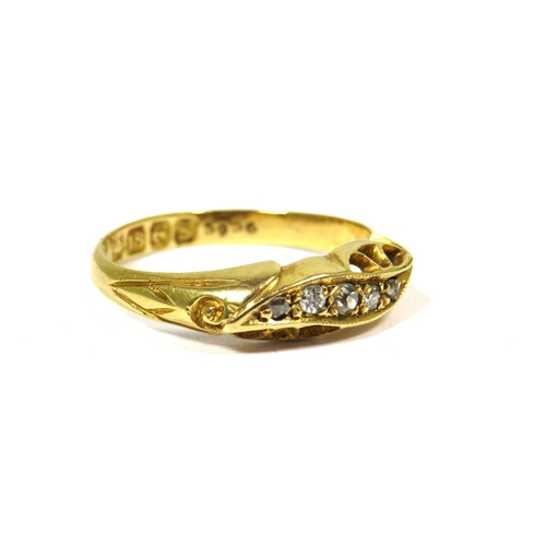 371 - 18ct Yellow gold ring set with Diamonds.  Finger size 'J'  2.0g  Hallmarked for Sheffield 1960