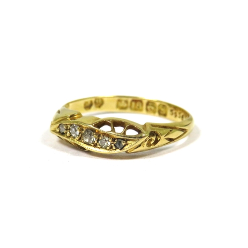 371 - 18ct Yellow gold ring set with Diamonds.  Finger size 'J'  2.0g  Hallmarked for Sheffield 1960