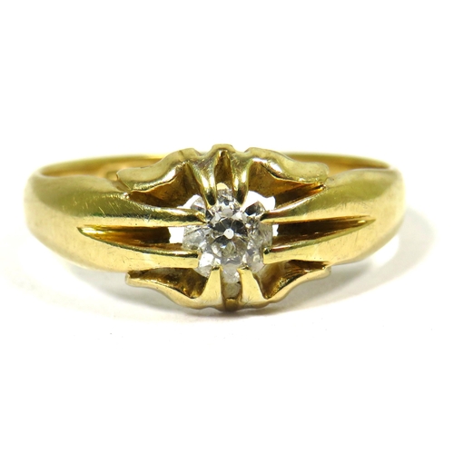 376 - 18ct Yellow Gold ring set with a Solitaire Diamond of approx 3.5mm.  Finger size 'Q'    3.6g