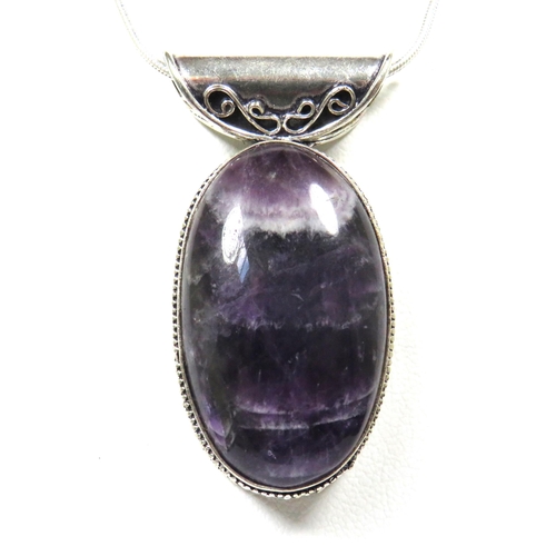 382 - Large 925 Silver Blue John Set Pendant approx 45 x 24 mm. (chain not included) see photos.