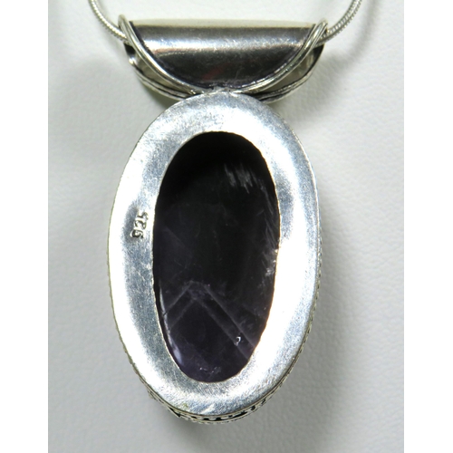 382 - Large 925 Silver Blue John Set Pendant approx 45 x 24 mm. (chain not included) see photos.