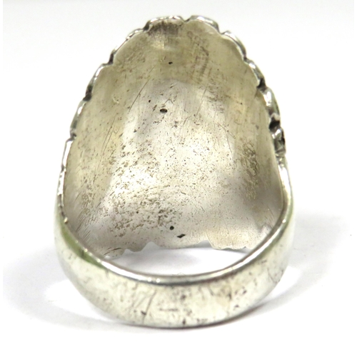 385 - Large 925 Silver Indian Chief Ring.  Finger size 'S-5'   24.7  Hallmarked for London 1962