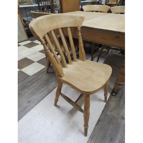 1076 - Victorian era Pine Dining Table with four later Chairs.  H:29 x W:70 x D:41.  See photos.