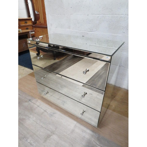 1092 - Mirrored finish bedroom Three drawer chest.  H:33 x W:36 x D:18 inches.