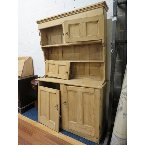 1097 - Anique Stripped pine dresser in need of light repairs.  H:79 x W:51 x D:19 inches. See photos.