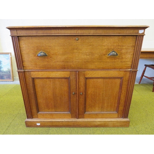 1100 - Lovely Antique Oak Estate Desk with baise writing top. Cupboards under. Lovely Condition.  H:43 x W:... 