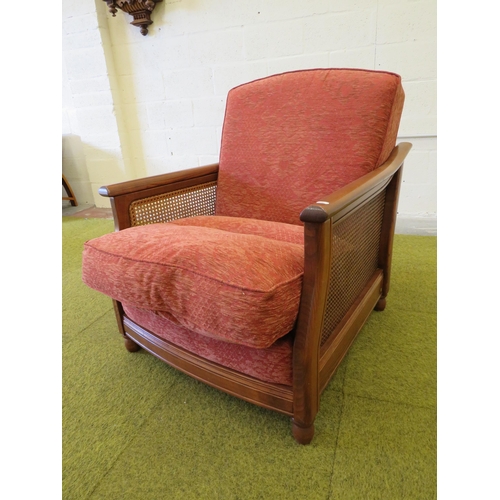 1102 - Vintage Bergere sided chair with Blush upholstery. In good order. See photos.