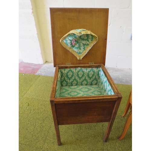 1121 - Vintage oak sewing table plus sorrento style musical small table. See photos.