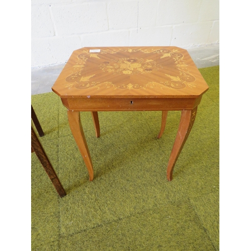 1121 - Vintage oak sewing table plus sorrento style musical small table. See photos.