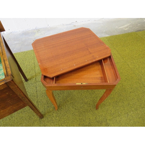 1121 - Vintage oak sewing table plus sorrento style musical small table. See photos.