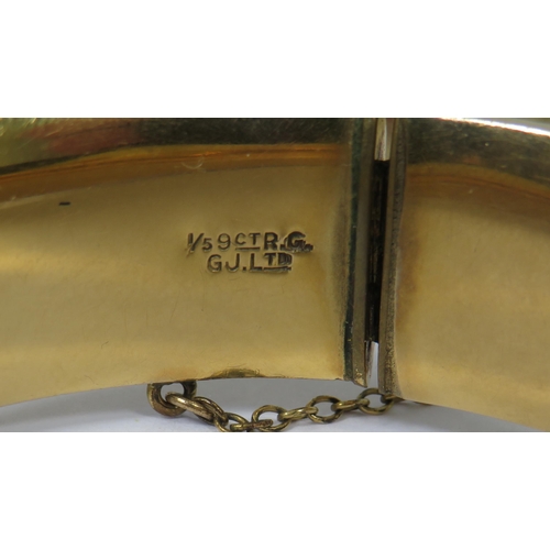 502 - Two 9ct Gold Plated Bangle Bracelets, one with safety chain. See photos.