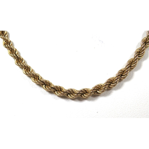 511 - 9ct Yellow Gold rope neckchain 20 inches long. Non Gold Clasp.   Total weight 7g. See photos.