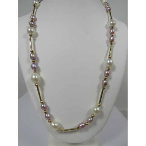 513 - Pretty Pearl Necklace set with 14ct Gold spacers and Clasp .  16 inches long. See photos.