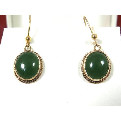 518 - Pair of 9ct Yellow Gold Earrings set with Oval Jade ,  Hallmarked for Birmingham 1991   Approx 12 x ... 