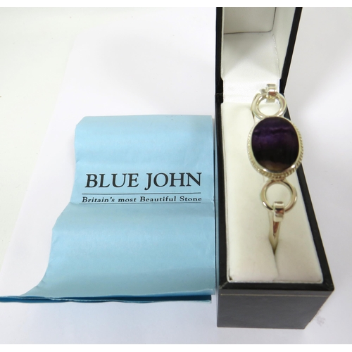 519 - Blue John set Silver Bangle Bracelet with original box.  Excellent condition.  15.3g   See photos.